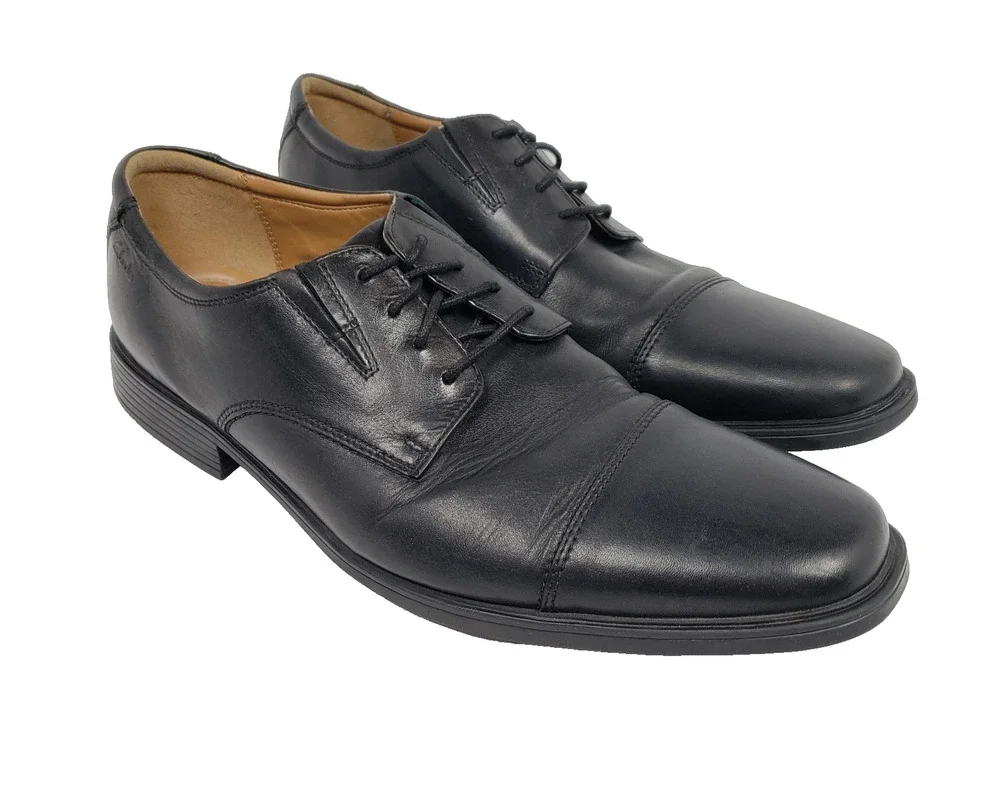 Clarks Collection Tilden Mens Size 11.5 Black Leather Dress Cap Toe Oxford Shoes